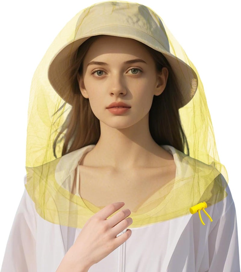 JayruiMice Oversized Mosquito Net 42 x 25 Inches Ultra Large Mosquito Head Net Face Neck Fly Mesh Netting Fits All Hats for Outdoor Camping Hiking Fishing Gardening Safari(Yellow) - Image 1